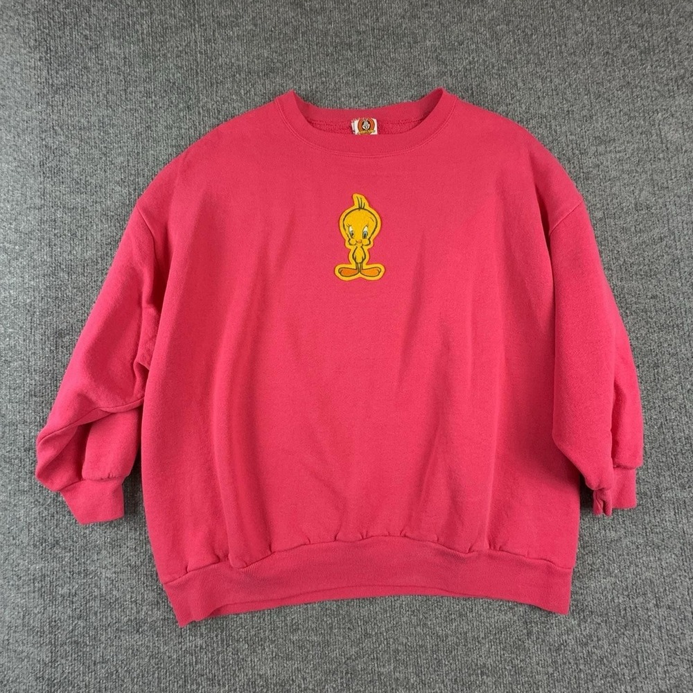 Vintage Looney Tunes Tweety Bird Sweatshirt Mens 2XL Pink Graphic Pullover 1997